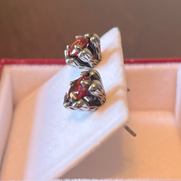 Sterling Silver Dragon Claw Stud Earrings with Red Stones - Picture 3 of 3